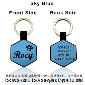 hexagon silicone pet id tag cural orange