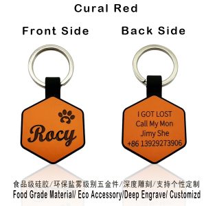 hexagon silicone pet id tag cural orange