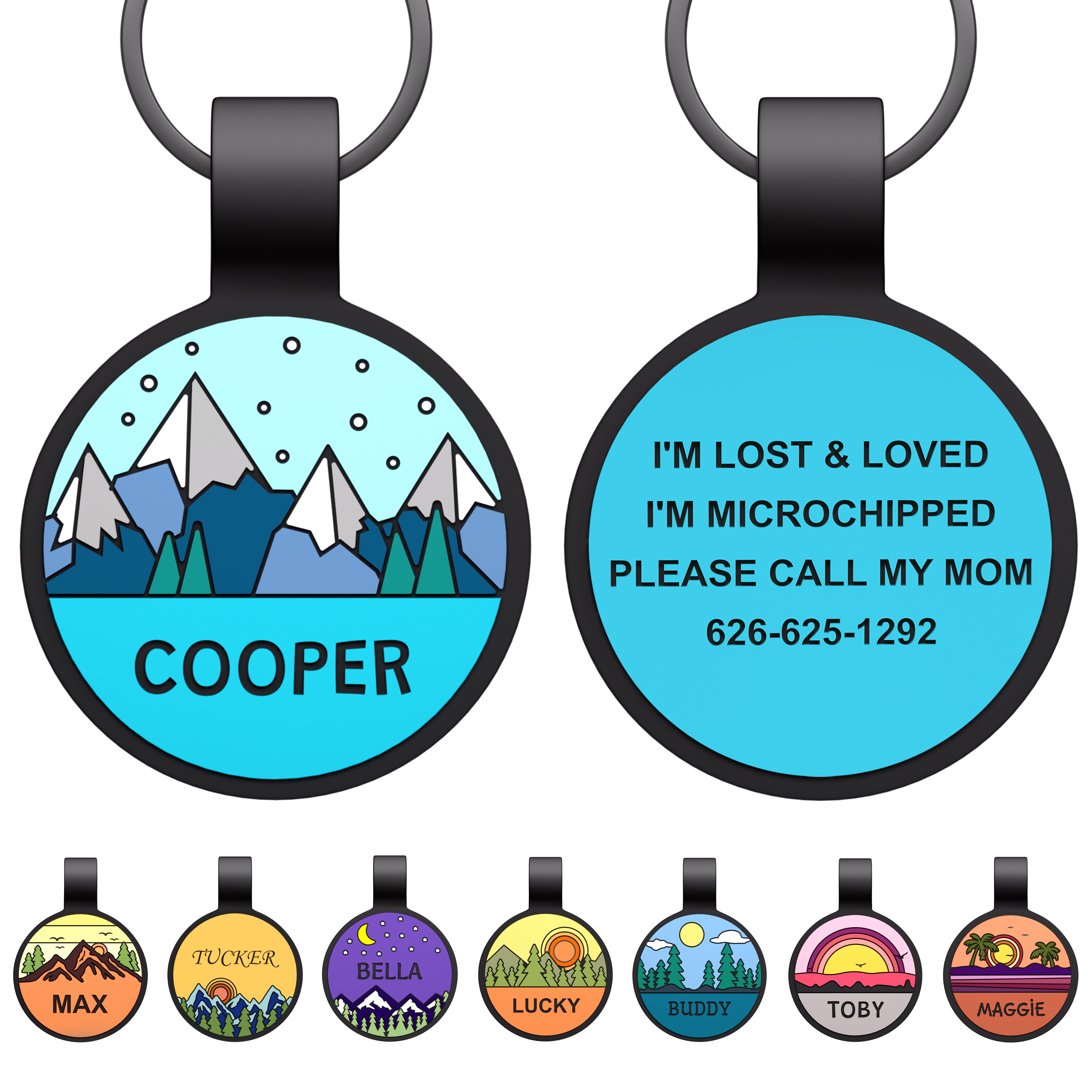 Silicone pet ID tag front angle macro closeup
