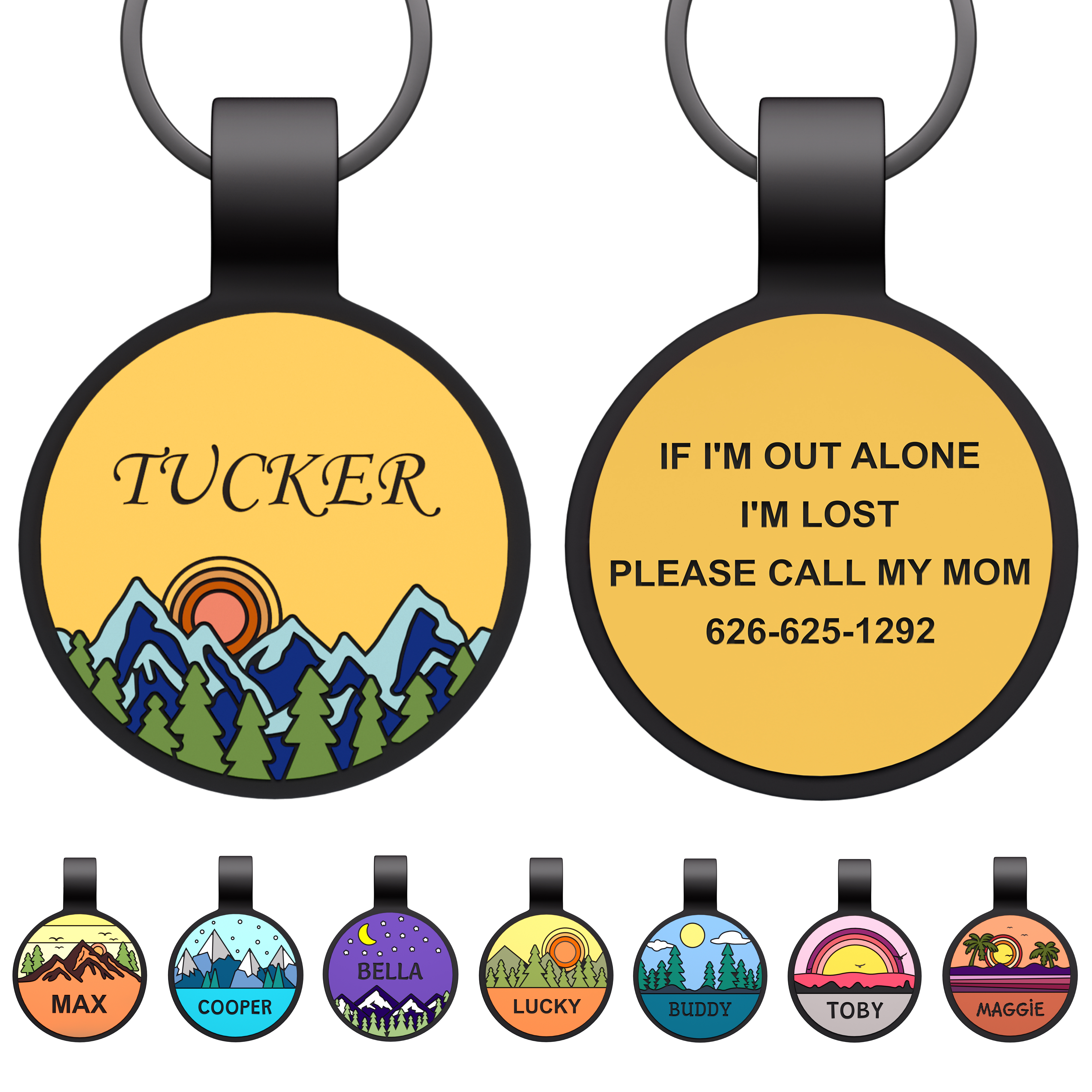 Silicone pet ID tag front angle white background