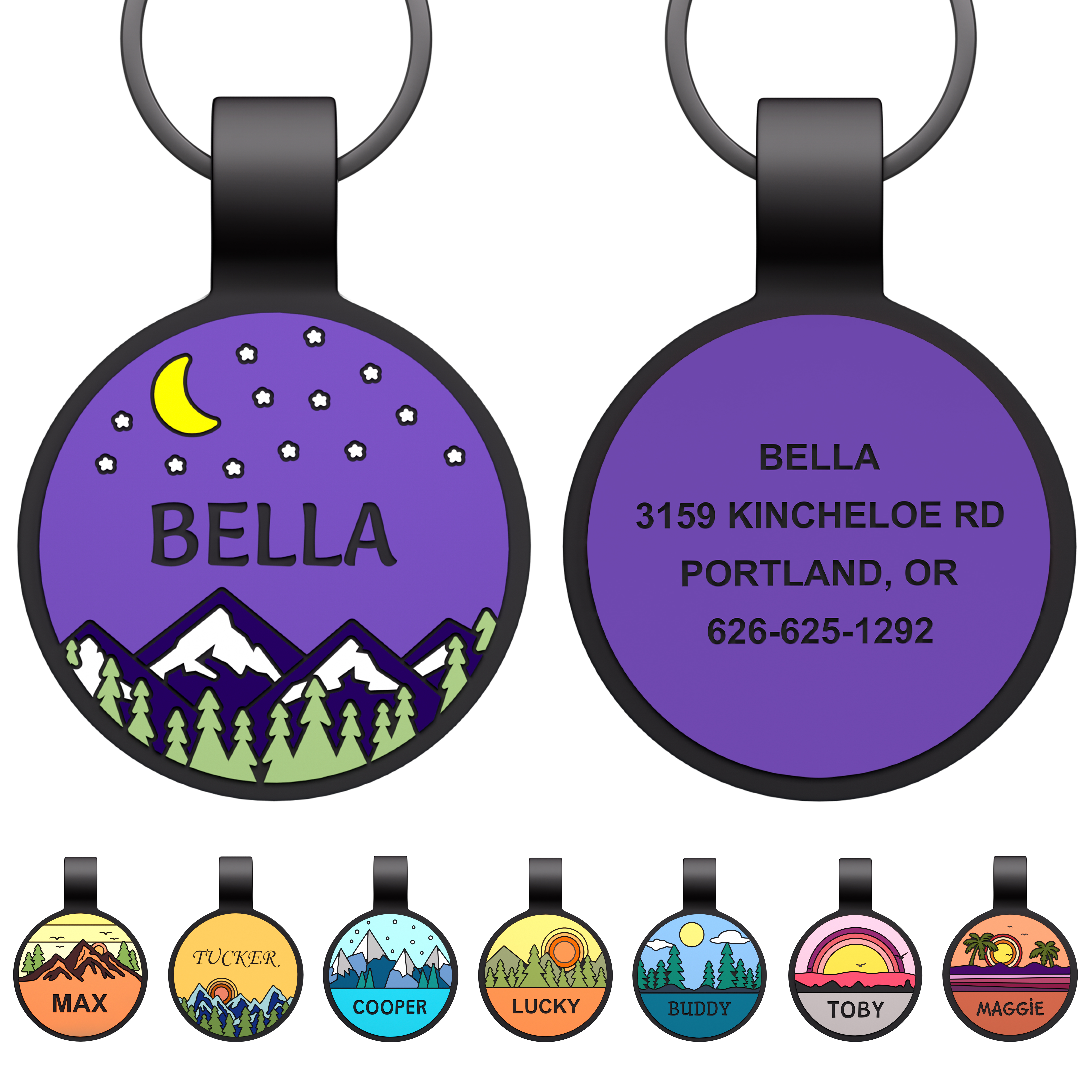Silicone pet ID tag front angle flat lay presentation