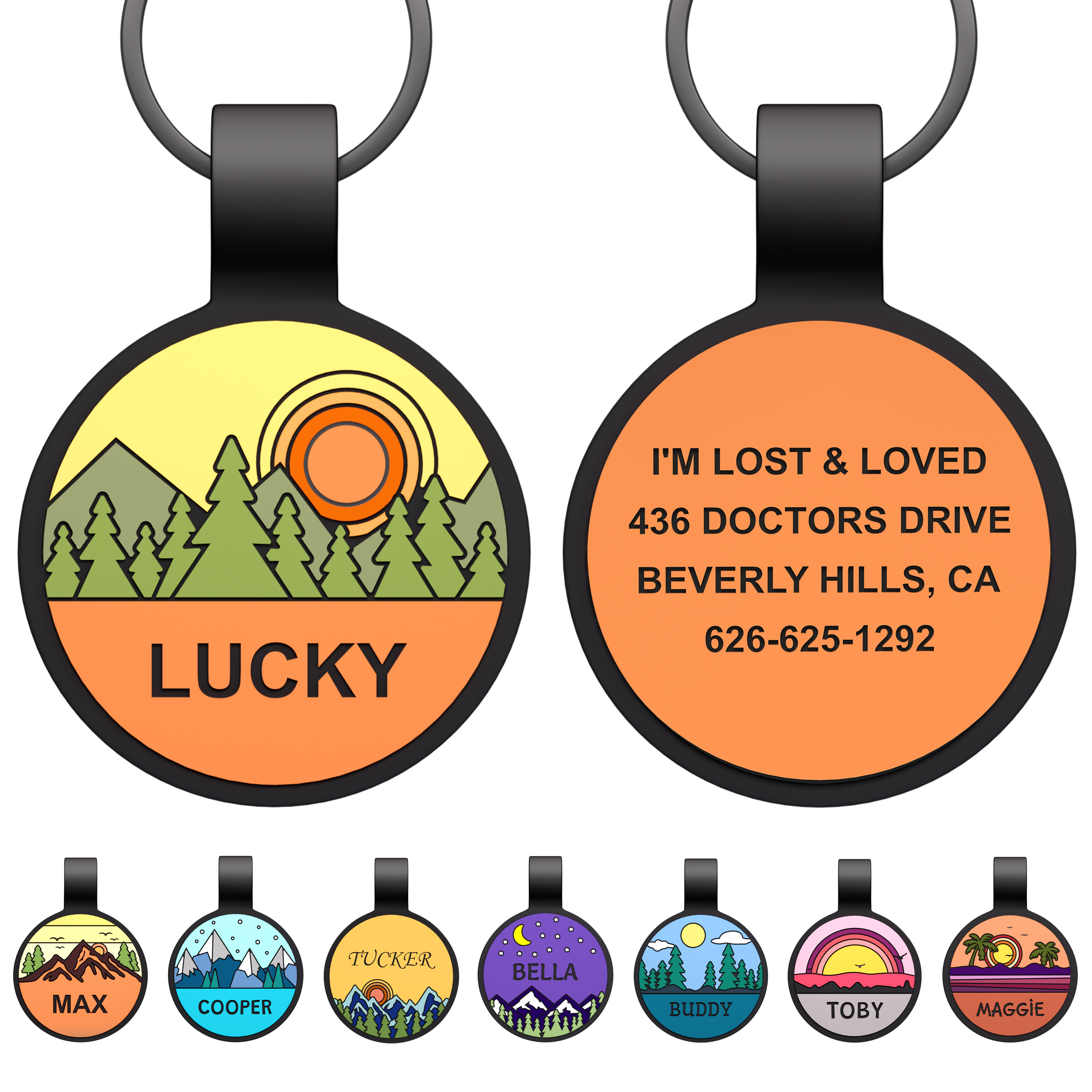 Silicone pet ID tag front angle lifestyle display