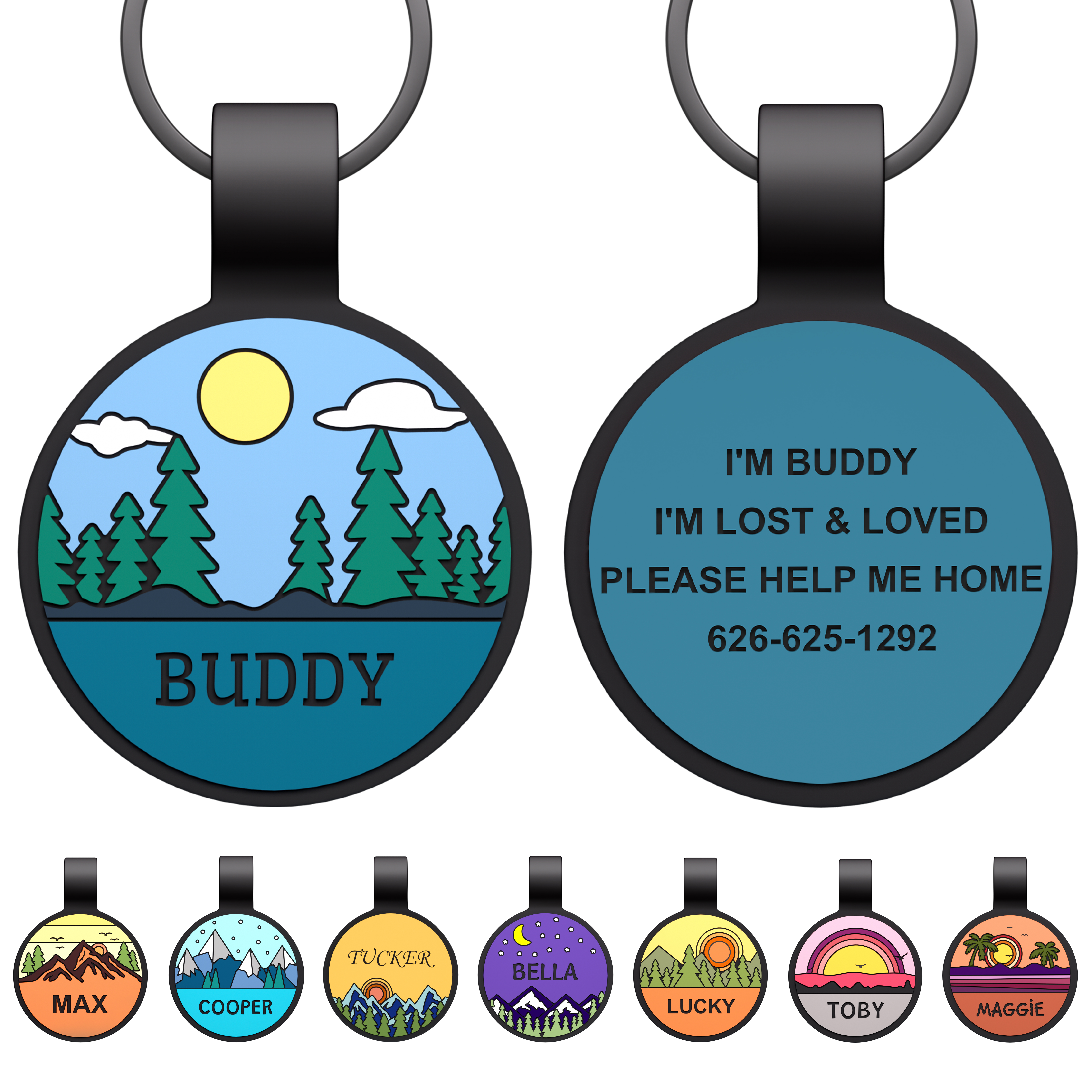 Silicone pet ID tag front angle studio product photo