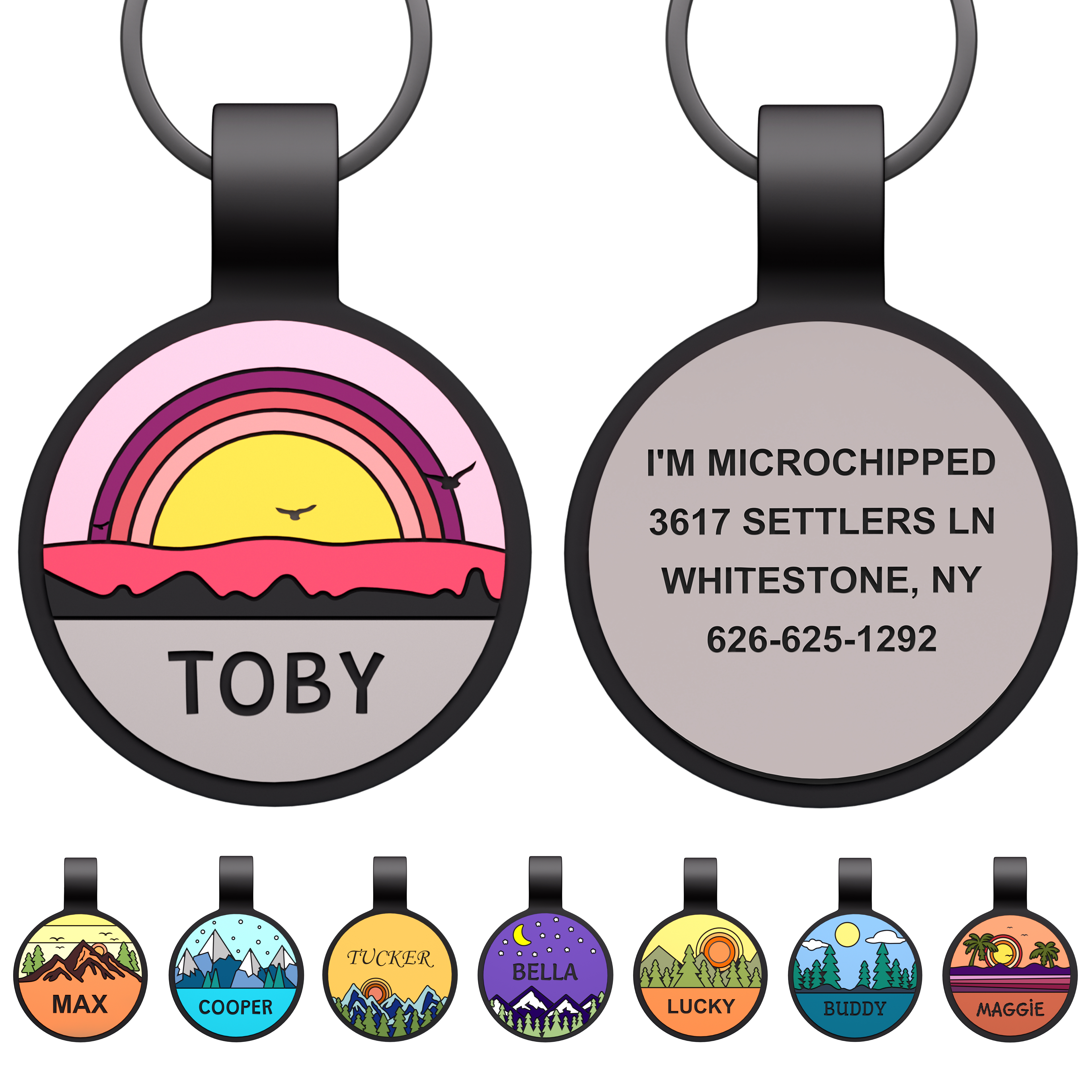 Silicone pet ID tag front angle detail shot