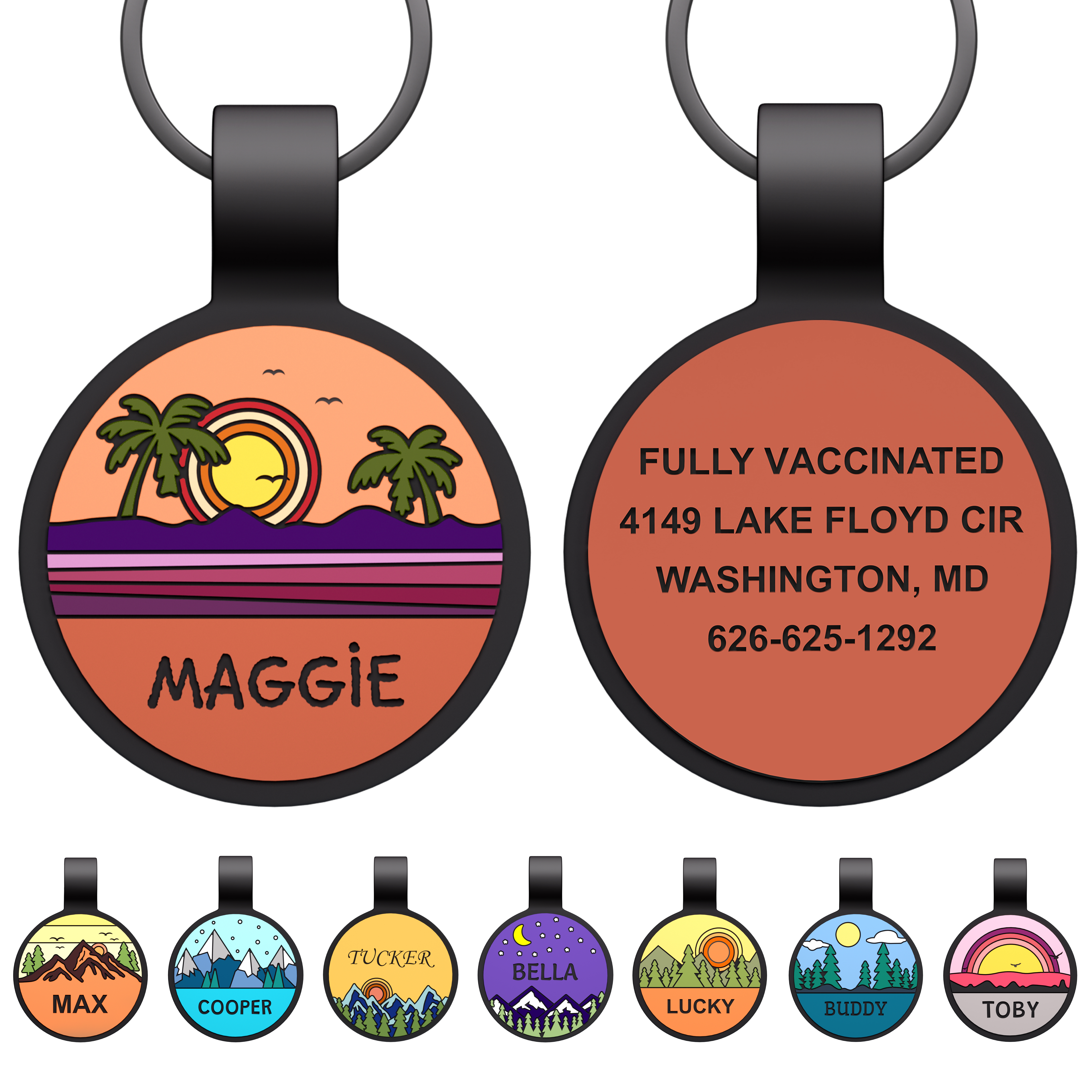 Silicone pet ID tag front angle product photography