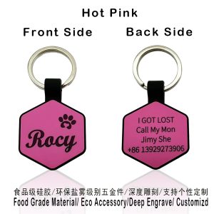 hexagon silicone pet id tag cural orange
