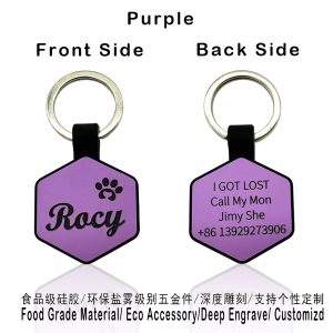 hexagon silicone pet id tag cural orange