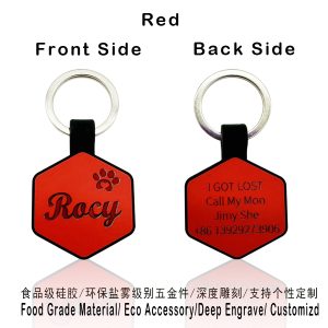 hexagon silicone pet id tag cural orange