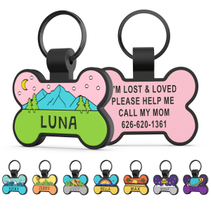 Colorful silicone pet ID tags orange pink color display
