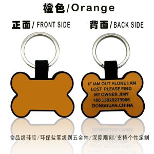 bone silicone pet id tag orange