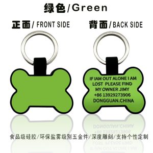bone silicone pet id tags green