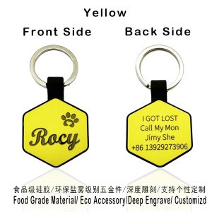hexagon silicone pet id tag cural orange