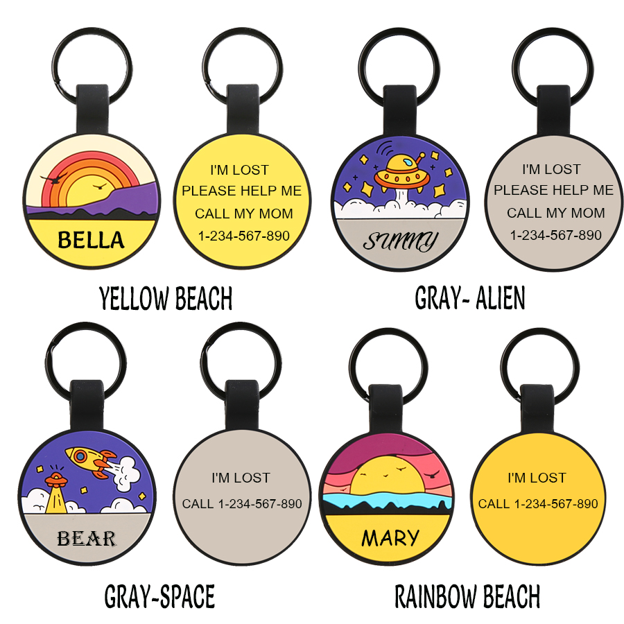Round silicone pet ID tags with dual-sided design